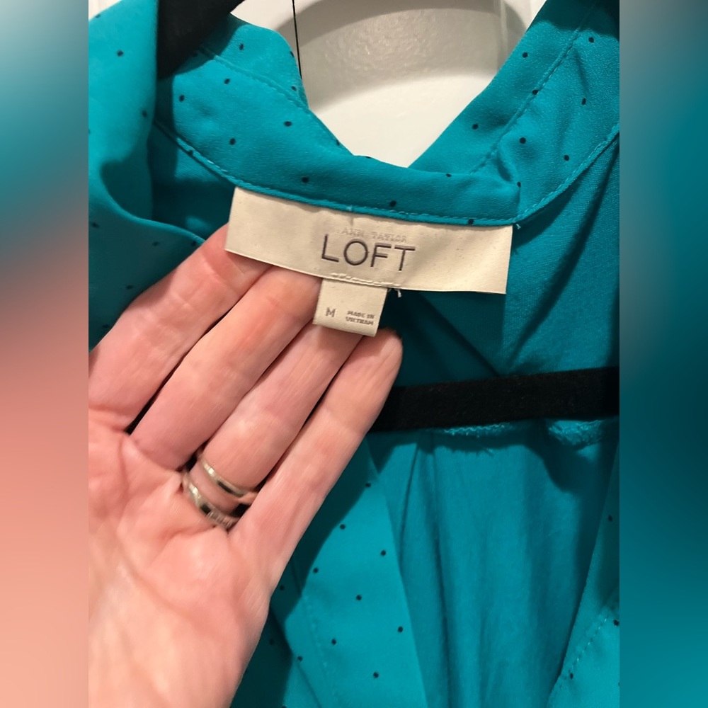 Teal  w Black polka dots Sleeveless Women's Top VGuc - Picture 4 of 6